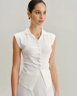 White Ruched Single Breasted Cardigan