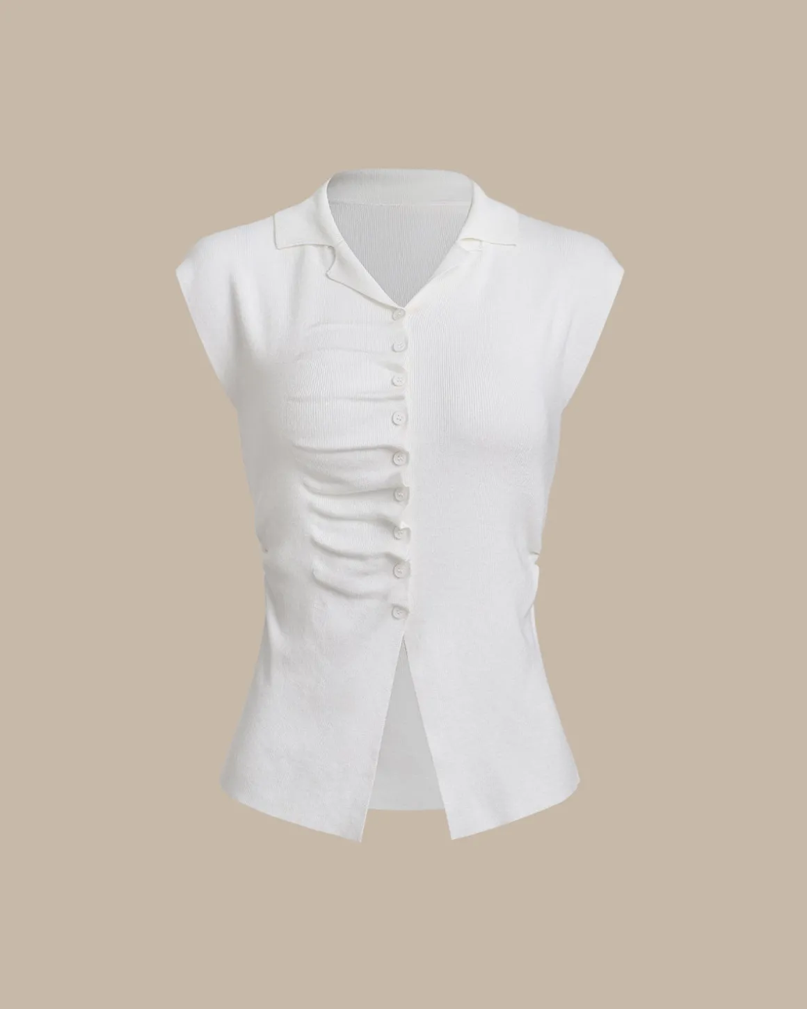 White Ruched Single Breasted Cardigan