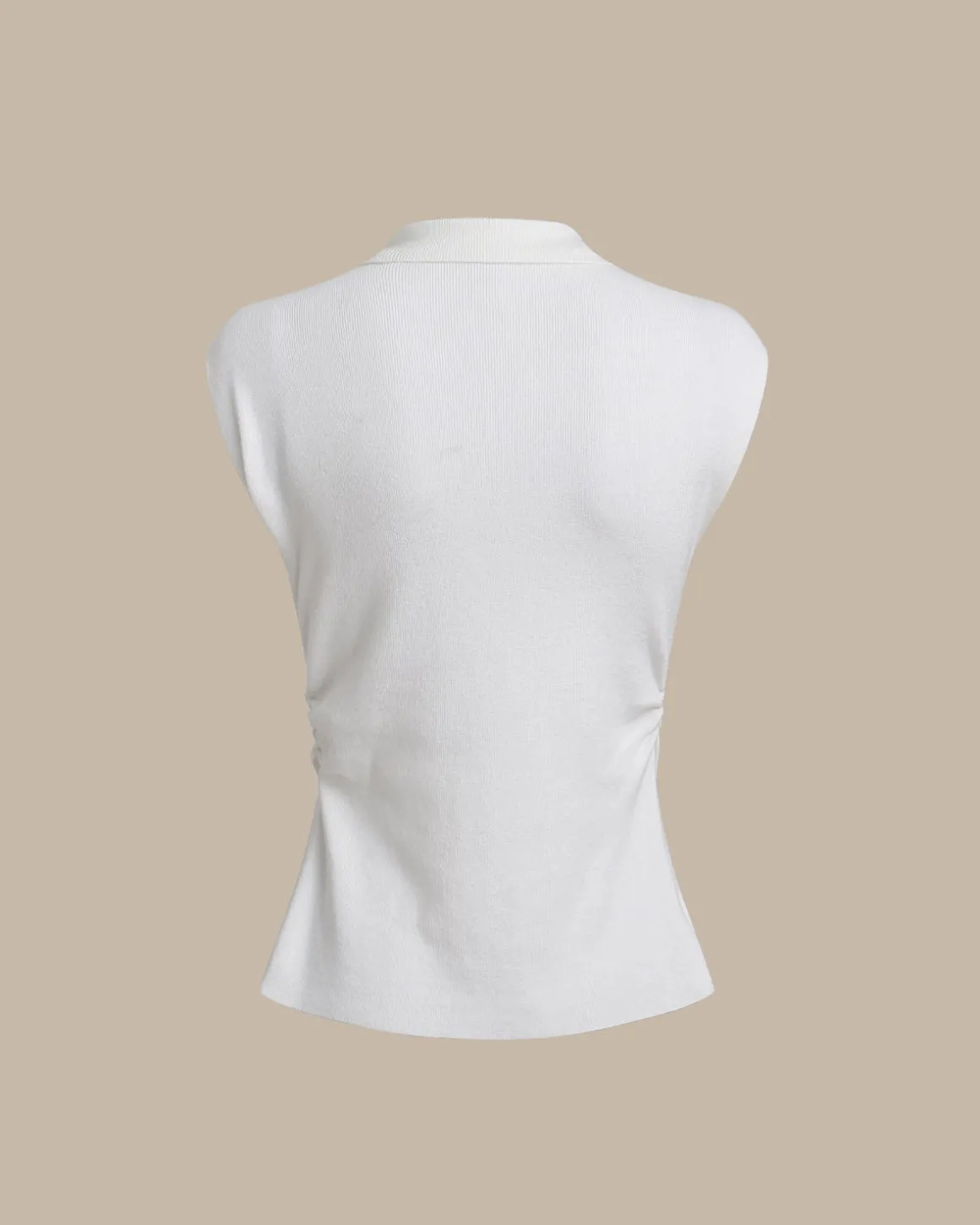 White Ruched Single Breasted Cardigan