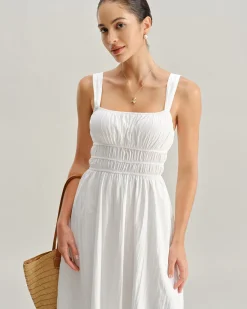 White Ruched Slip Maxi Dress