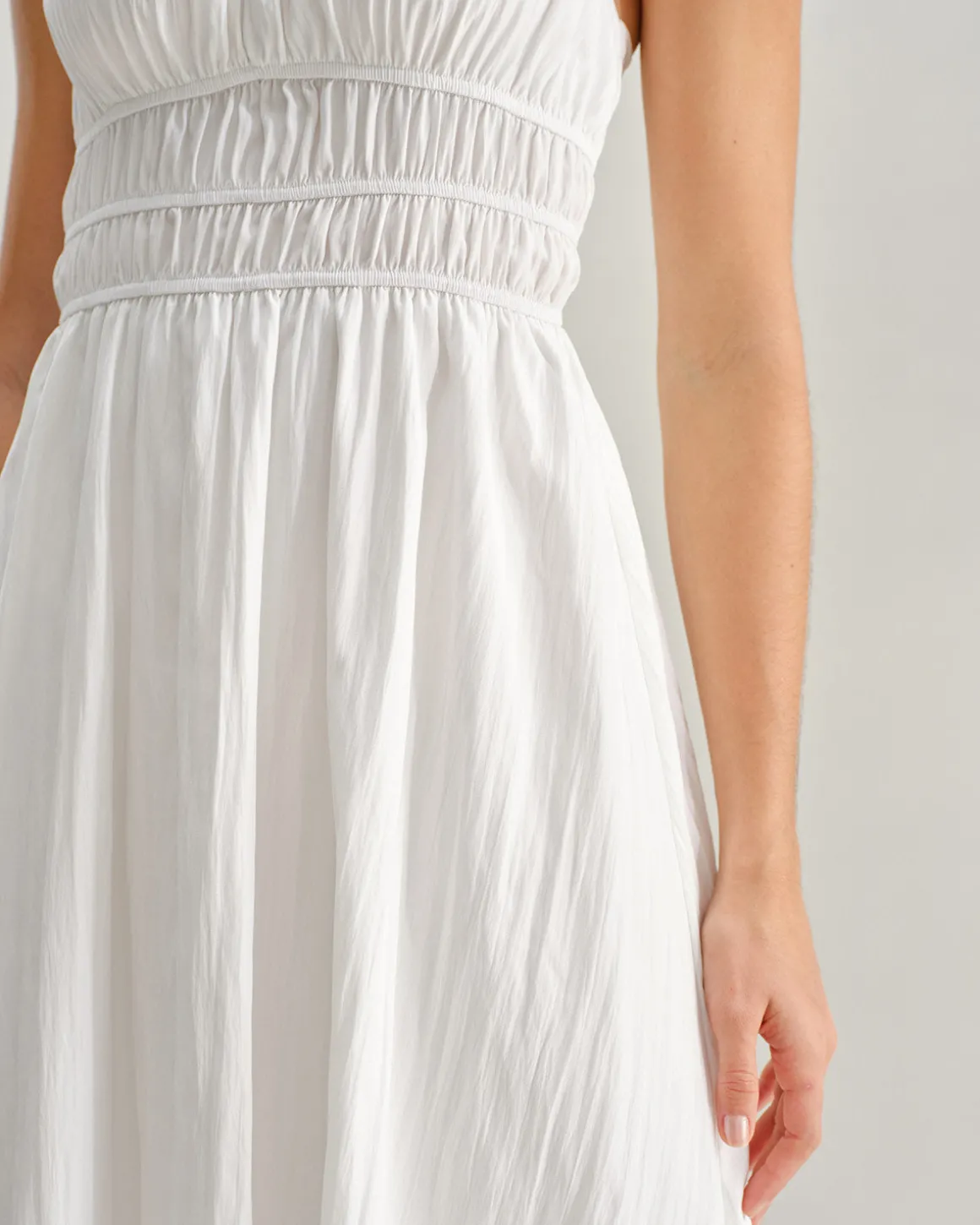 White Ruched Slip Maxi Dress