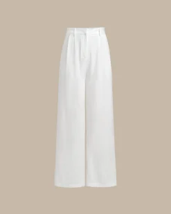 White Ruched Straight Pants
