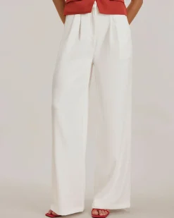 White Ruched Straight Pants