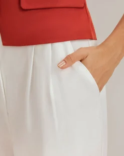 White Ruched Straight Pants