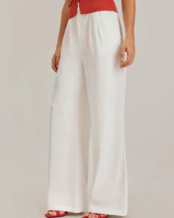 White Ruched Straight Pants