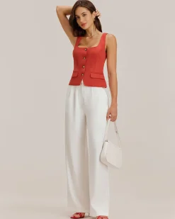 White Ruched Straight Pants