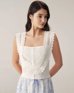 White Ruffle Embroidery Tank