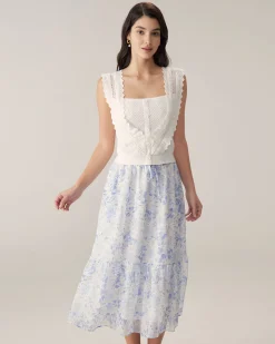 White Ruffle Embroidery Tank