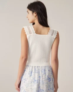 White Ruffle Embroidery Tank