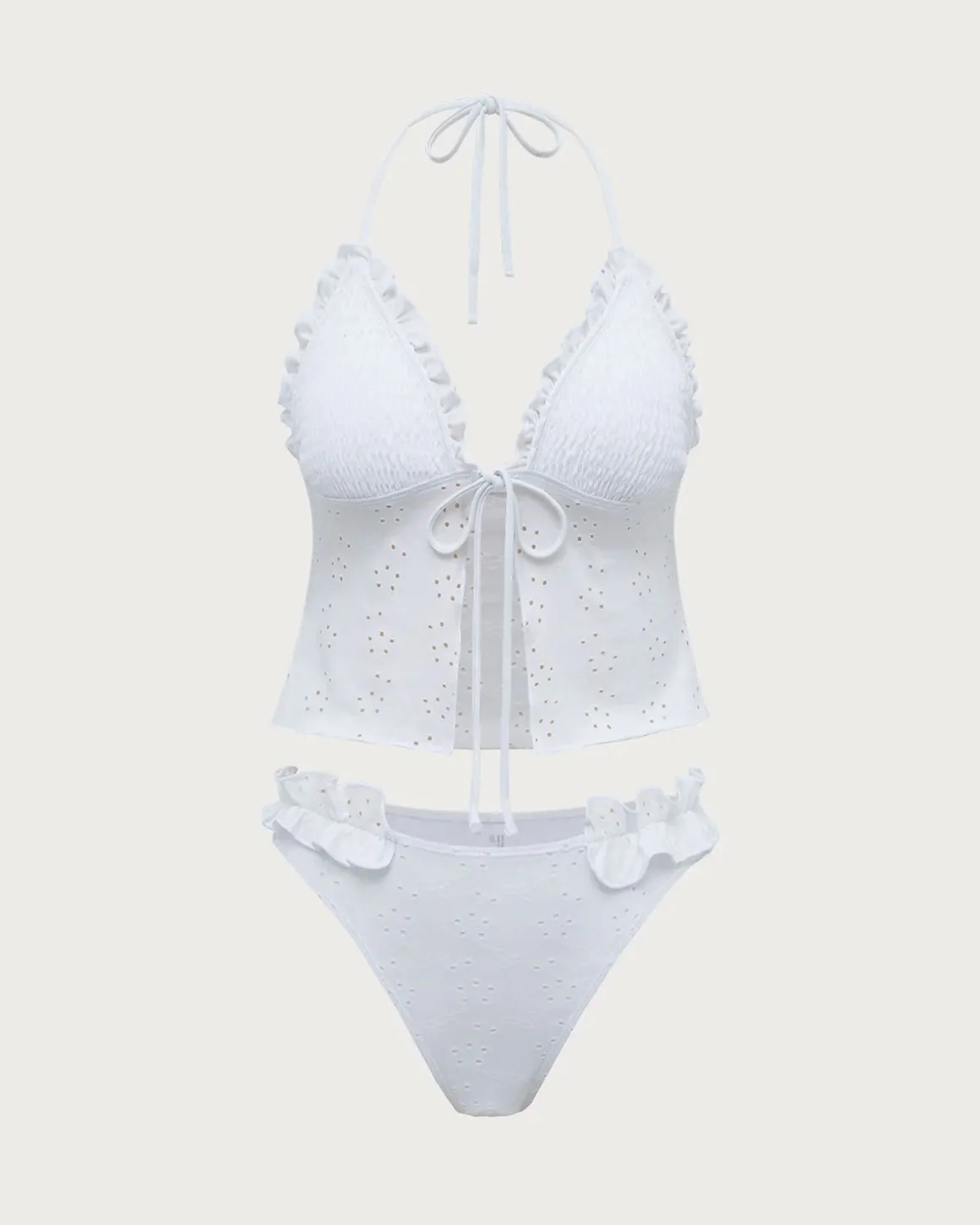 White Ruffled Tankini Swimsuit
