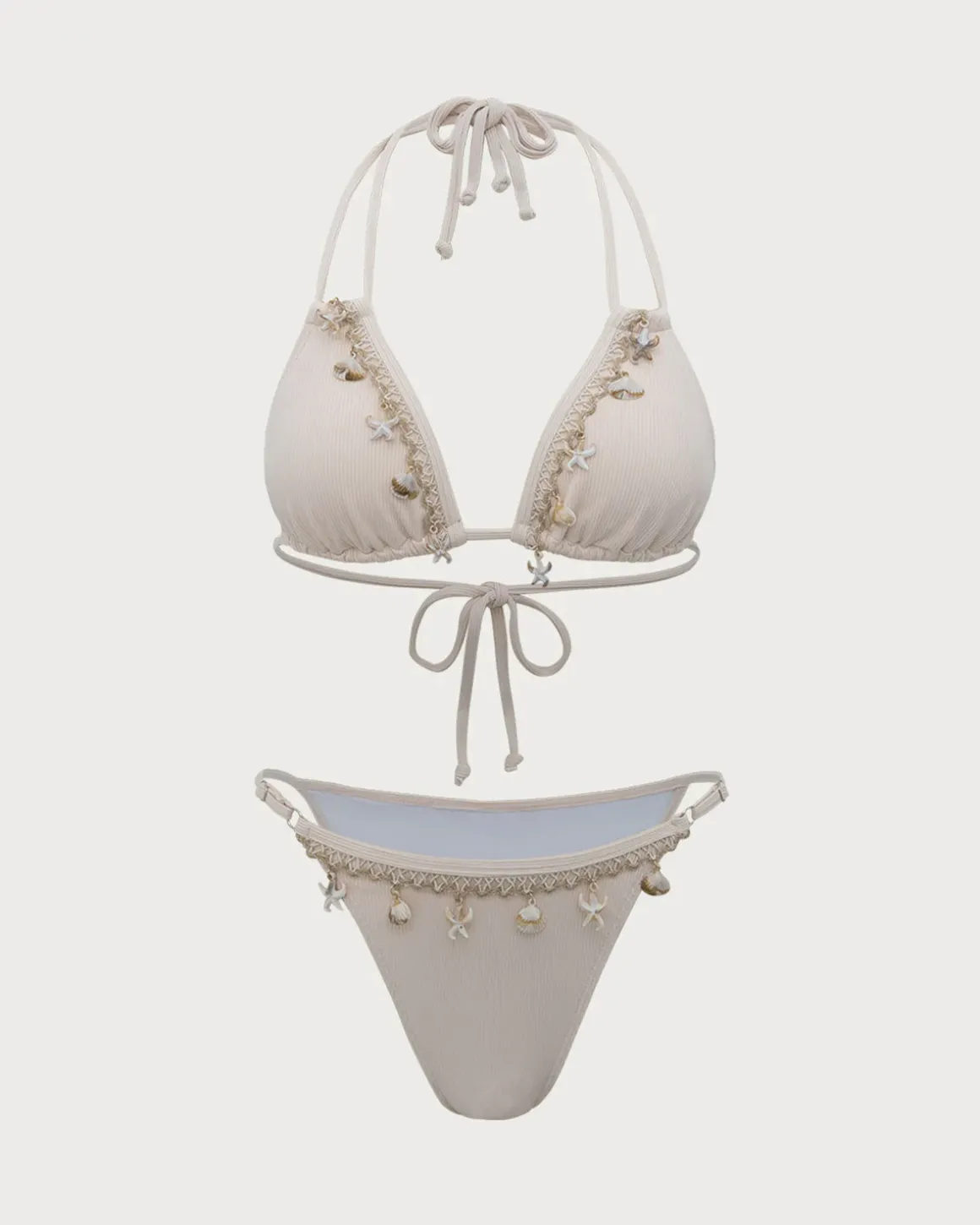 White Shell Embellished Bikini Set
