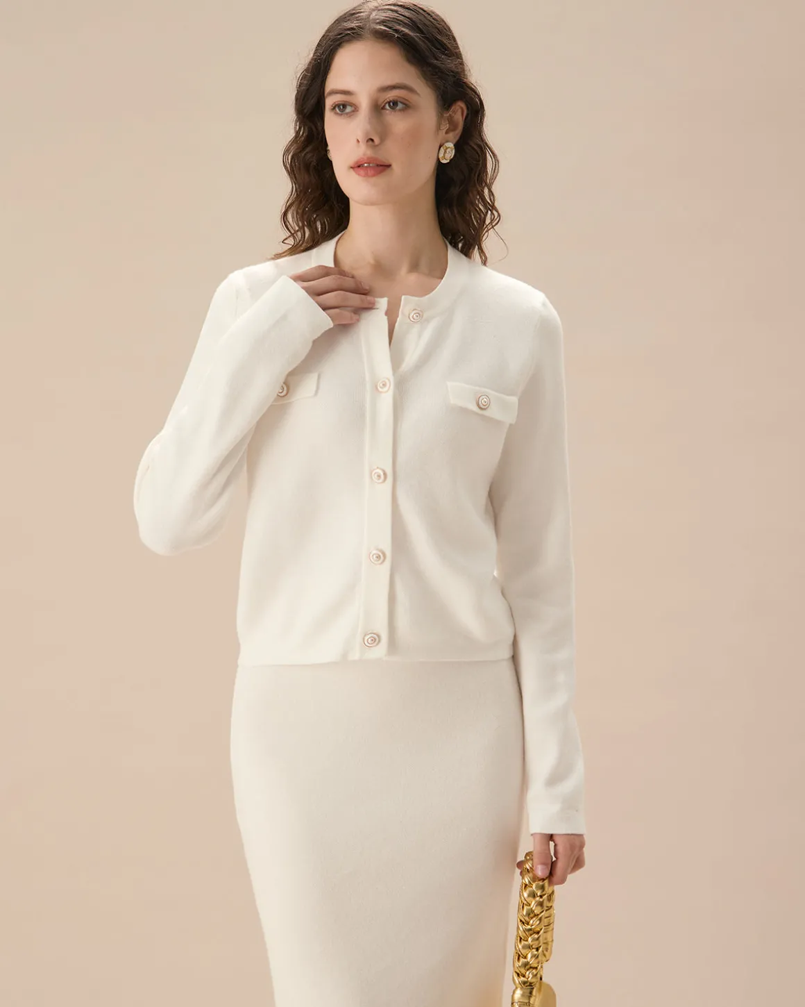 White Single Breasted Knit Cardigan