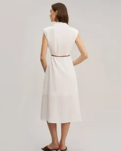 White Sleeveless Belted Midi Dress