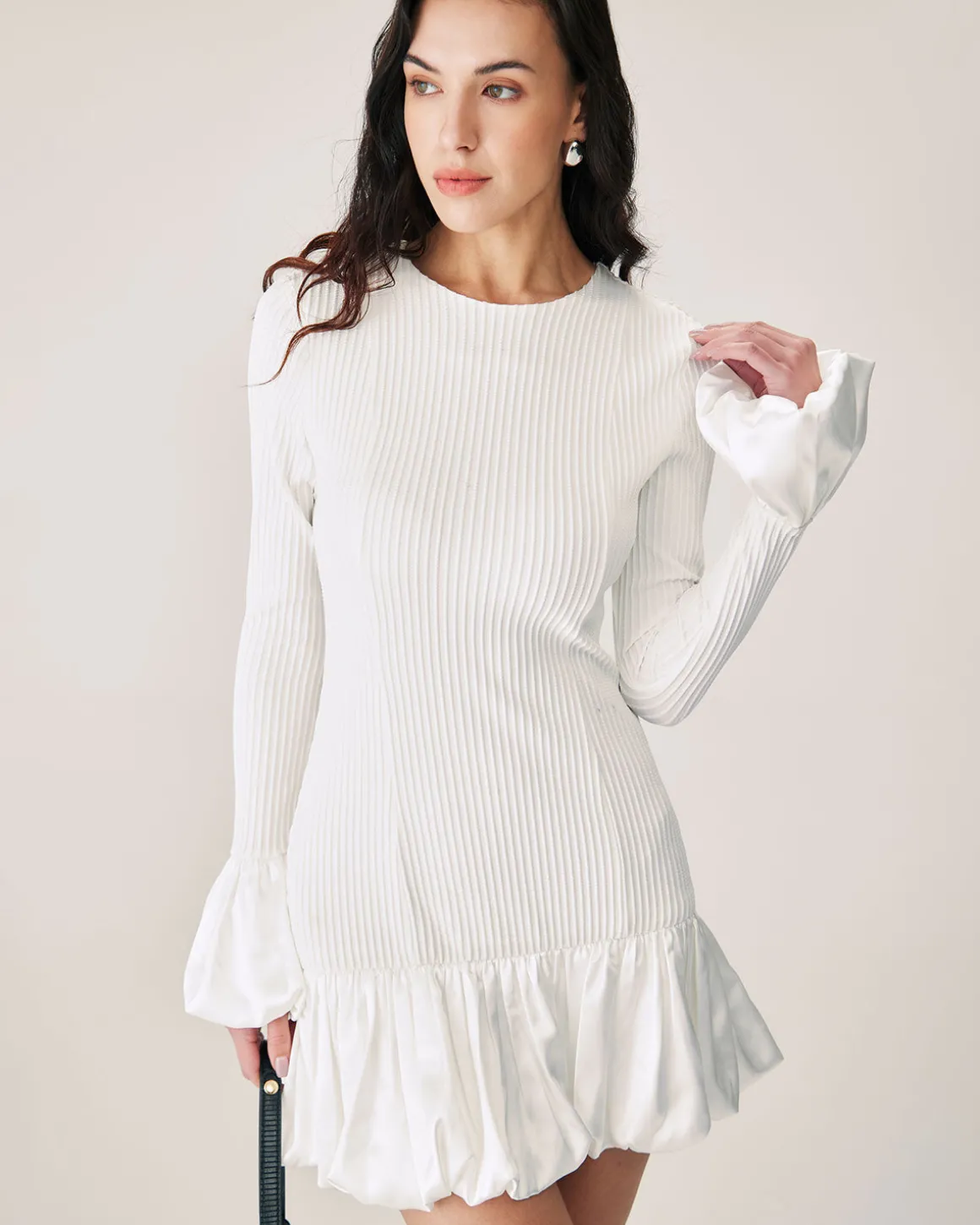 White Splicing Sweater Mini Dress