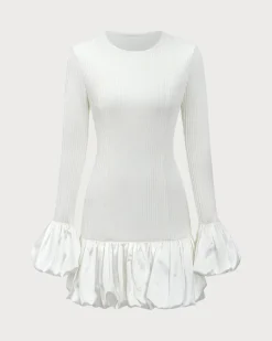 White Splicing Sweater Mini Dress