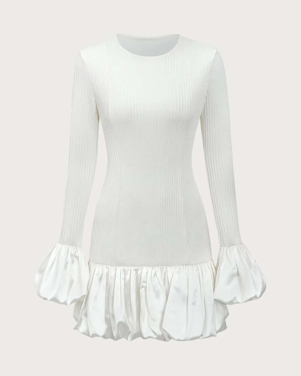 White Splicing Sweater Mini Dress