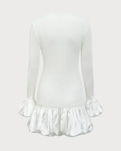 White Splicing Sweater Mini Dress