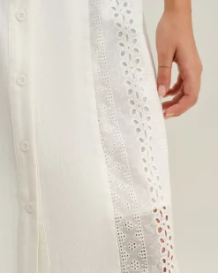 White Square Neck Button Slip Midi Dress