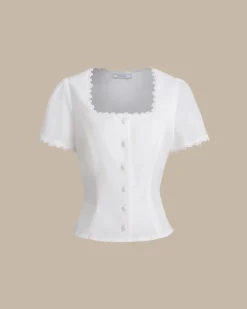 White Square Neck Button Lace Blouse