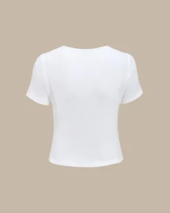 White Square Neck Ribbed Knit Tee