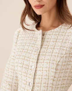 White Square Neck Tweed Mini Dress
