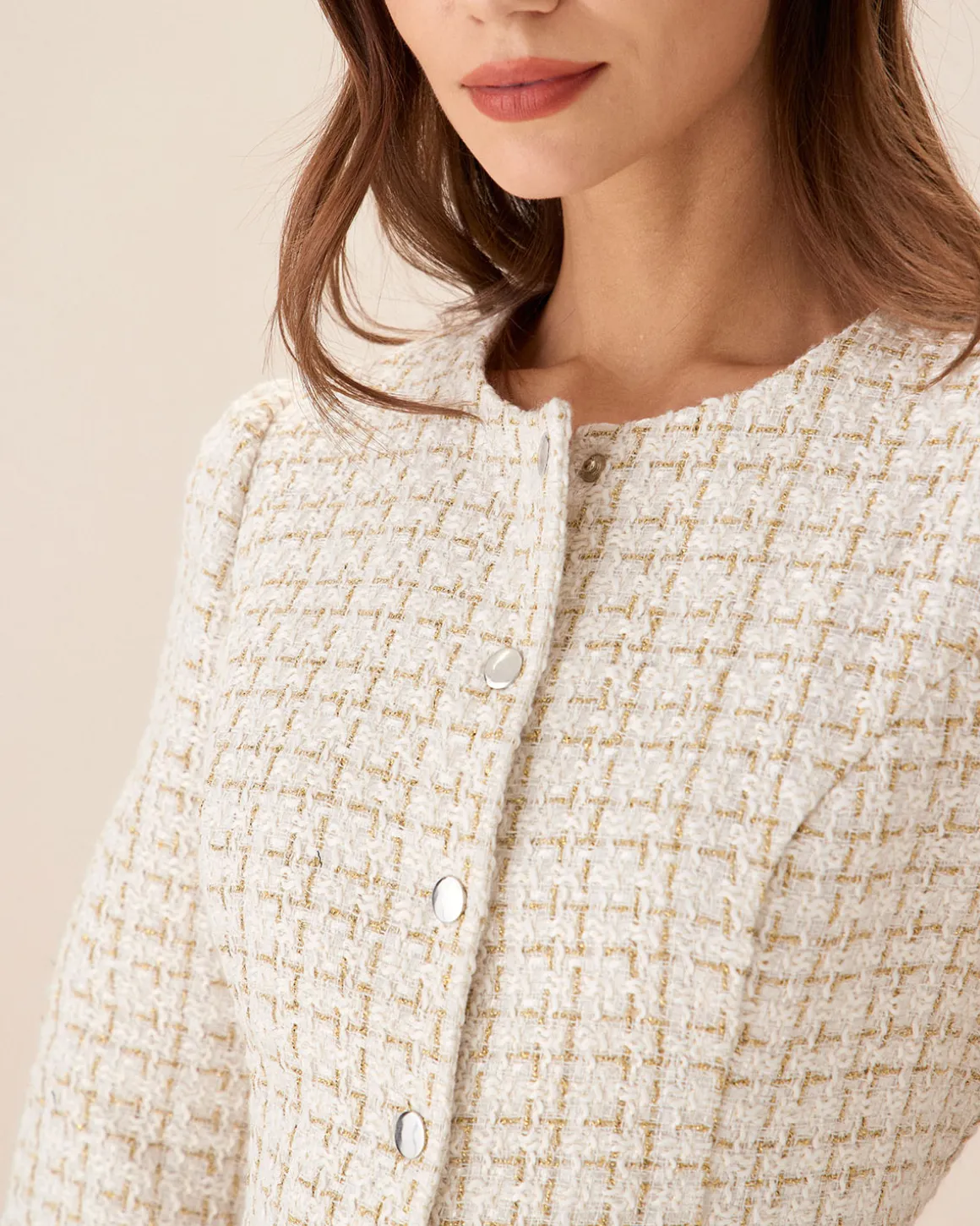 White Square Neck Tweed Mini Dress