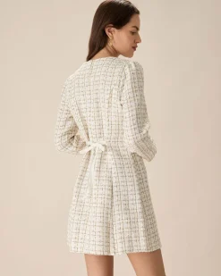White Square Neck Tweed Mini Dress