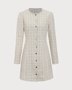 White Square Neck Tweed Mini Dress