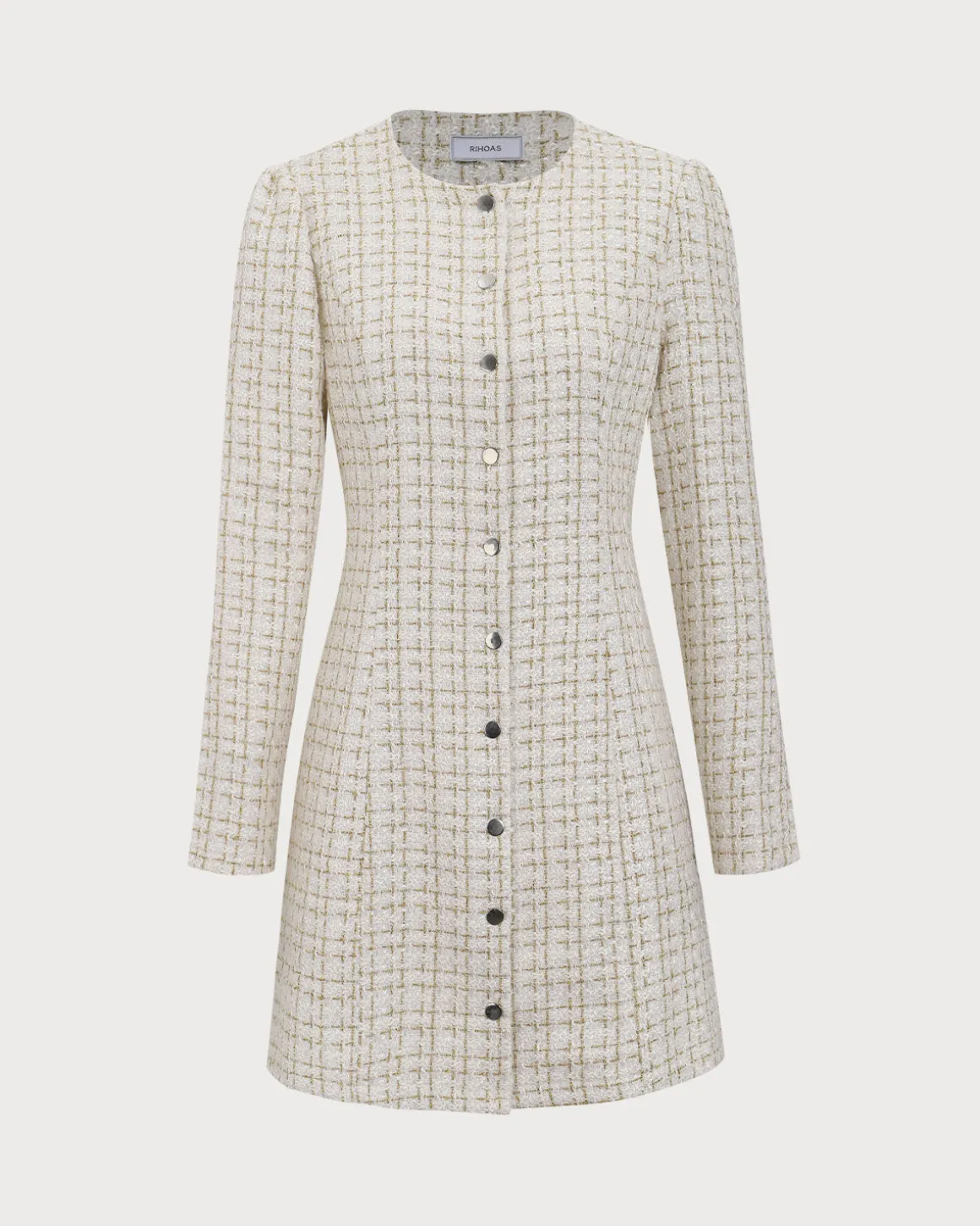 White Square Neck Tweed Mini Dress