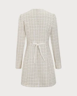 White Square Neck Tweed Mini Dress