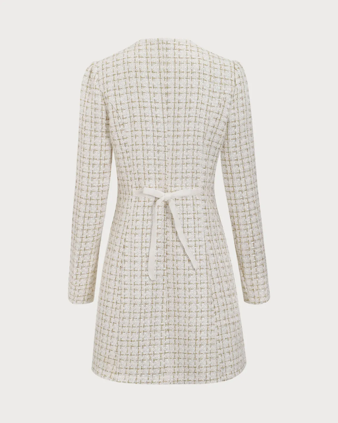 White Square Neck Tweed Mini Dress