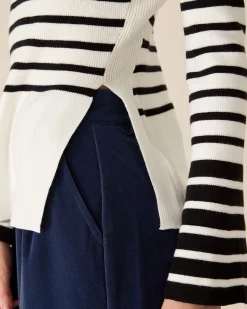 White Striped Boat Neck Sweater