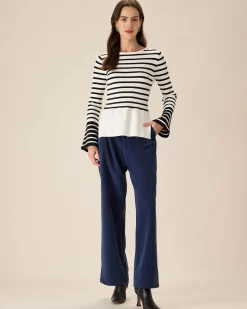 White Striped Boat Neck Sweater