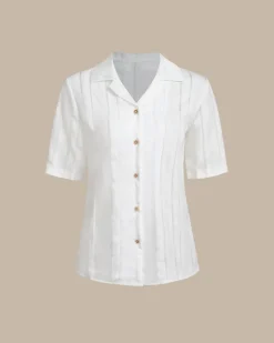 White Striped Button Blouse