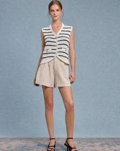 White Striped Single Breasted Vest