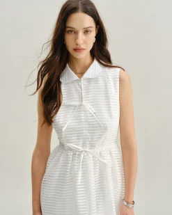 White Striped Sleeveless Midi Dress