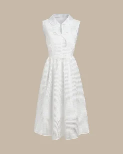 White Striped Sleeveless Midi Dress