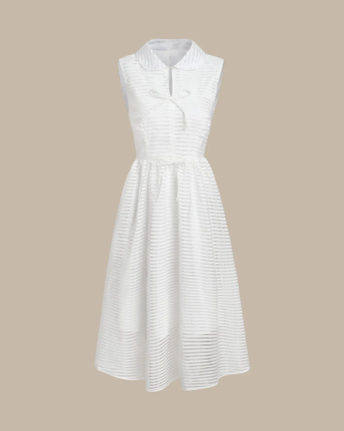 White Striped Sleeveless Midi Dress