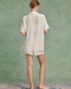 White Textured Blouse Shorts Two-Piece Set