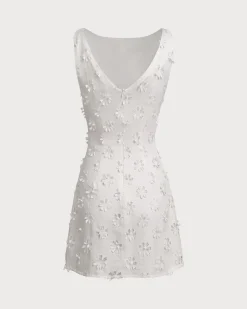 White Textured Boat Neck Sleeveless Mini Dress