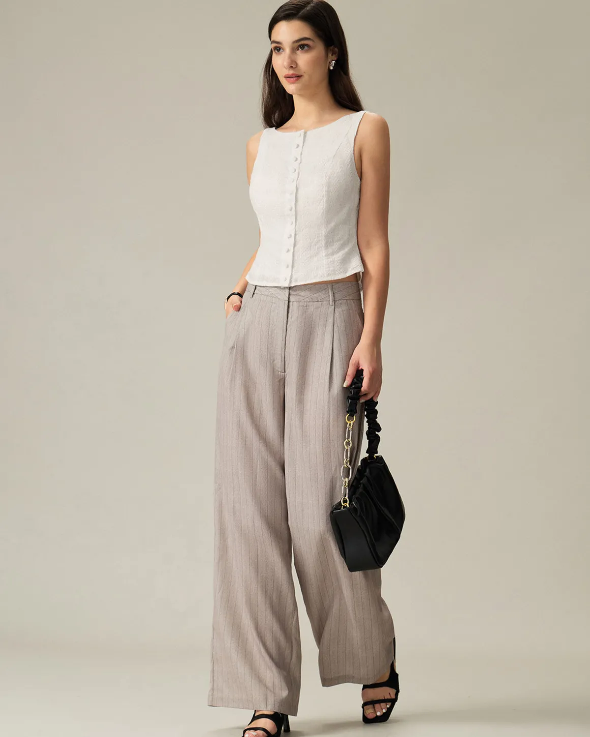White Textured Boat Neck Button Vest