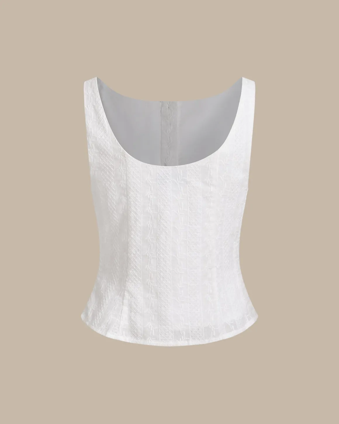 White Textured Boat Neck Button Vest