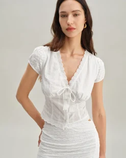 White Textured Cap Sleeve Blouse