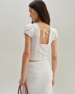 White Textured Cap Sleeve Blouse