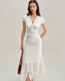 White Textured Cap Sleeve Blouse