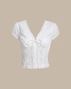 White Textured Cap Sleeve Blouse