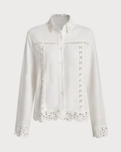 White Textured Crochet Shirt