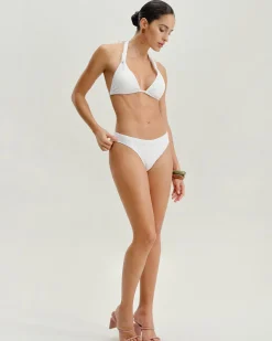White Textured Halter Triangle Bikini Set