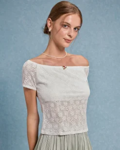 White Textured Off The Shoulder Tee