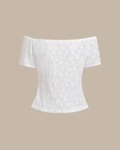 White Textured Off The Shoulder Tee